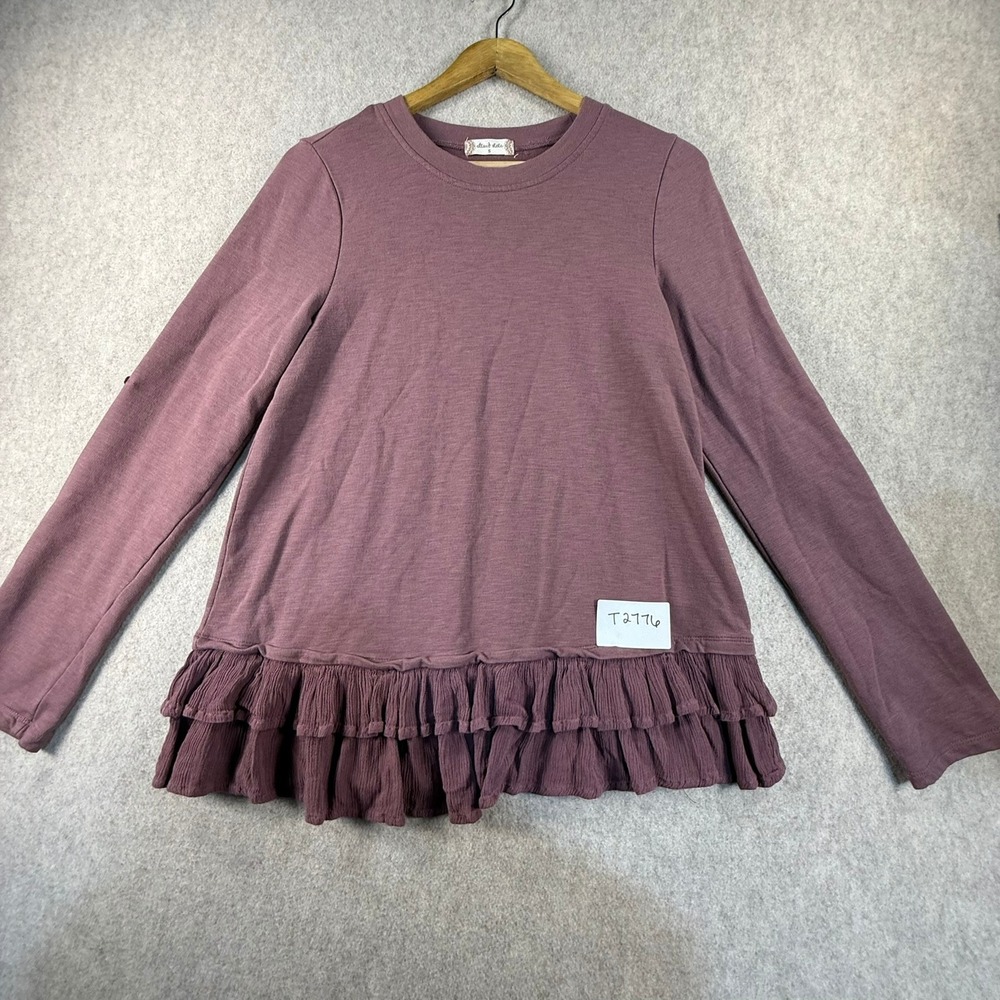 Altard State Womens Small Mauve Purple Ruffle Hem Long Sleeve Slub Knit Top